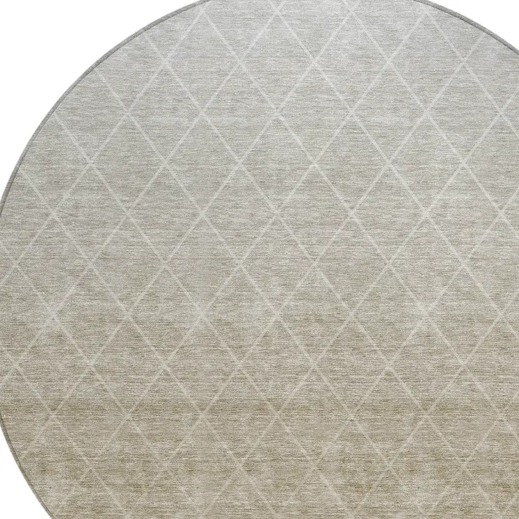 8' Taupe And Gray Round Geometric Washable Indoor Outdoor Area Rug