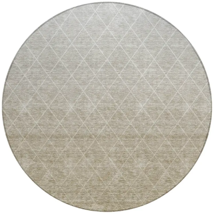 8' Taupe And Gray Round Geometric Washable Indoor Outdoor Area Rug