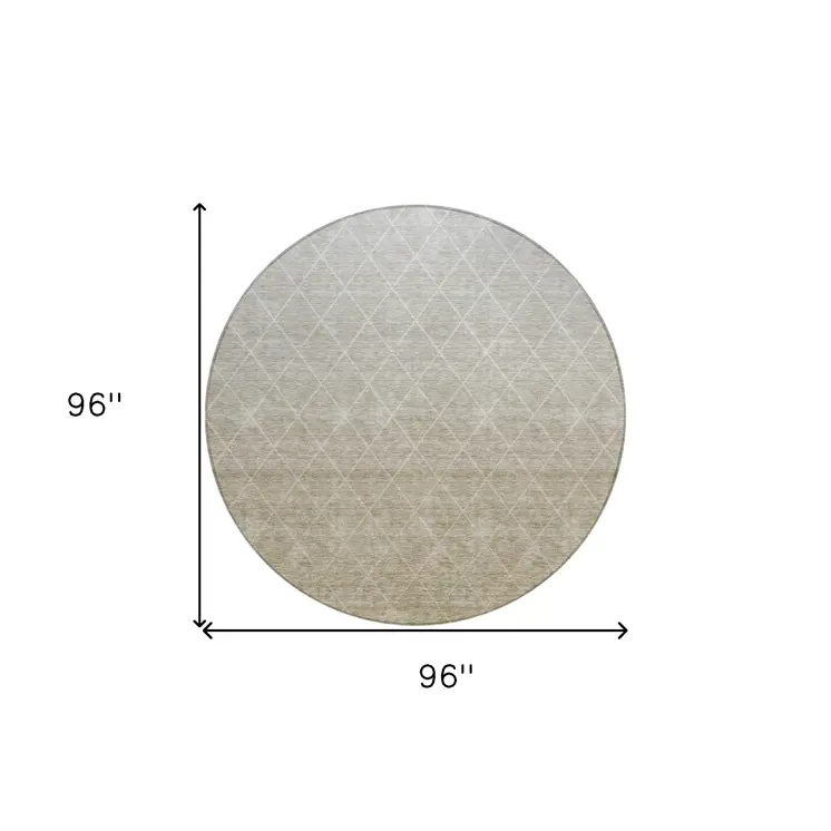 8' Taupe And Gray Round Geometric Washable Indoor Outdoor Area Rug