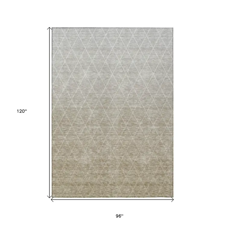 8' X 10' Taupe And Gray Geometric Washable Indoor Outdoor Area Rug