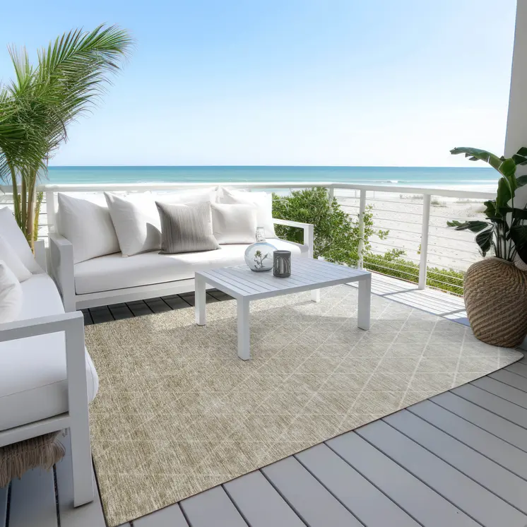 8' X 10' Taupe And Gray Geometric Washable Indoor Outdoor Area Rug