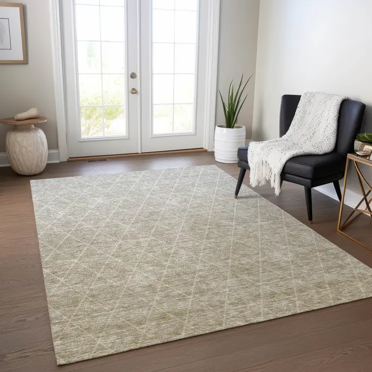 8' X 10' Taupe And Gray Geometric Washable Indoor Outdoor Area Rug