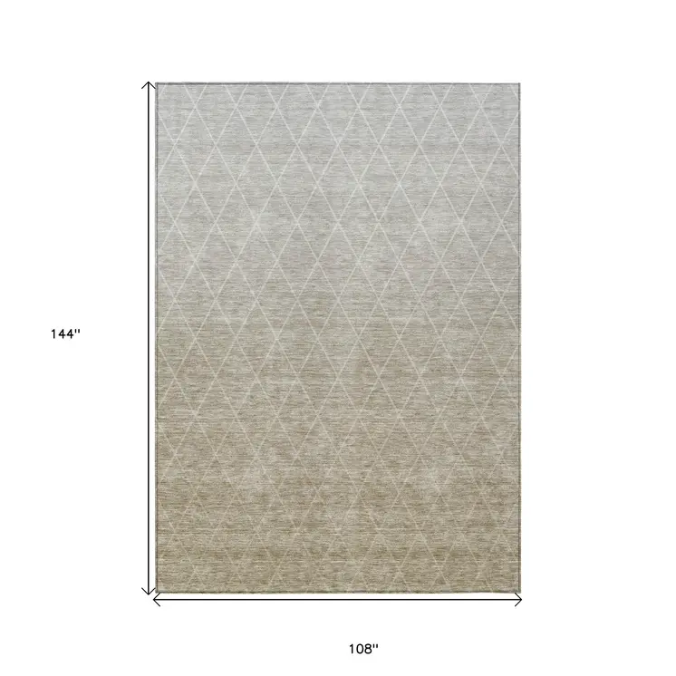 9' X 12' Taupe And Gray Geometric Washable Indoor Outdoor Area Rug