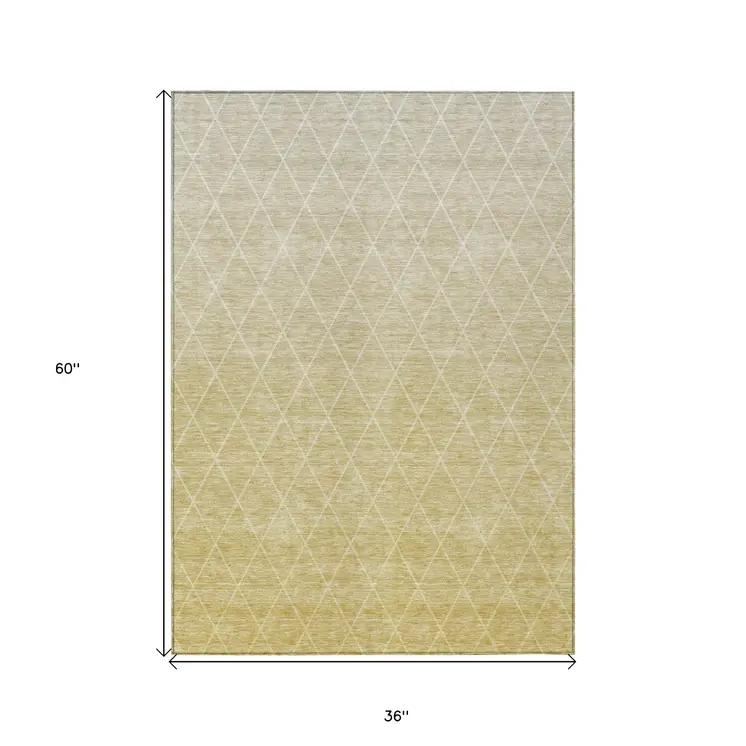 3' X 5' Wheat And Beige Geometric Washable Indoor Outdoor Area Rug