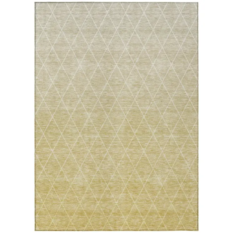 3' X 5' Wheat And Beige Geometric Washable Indoor Outdoor Area Rug