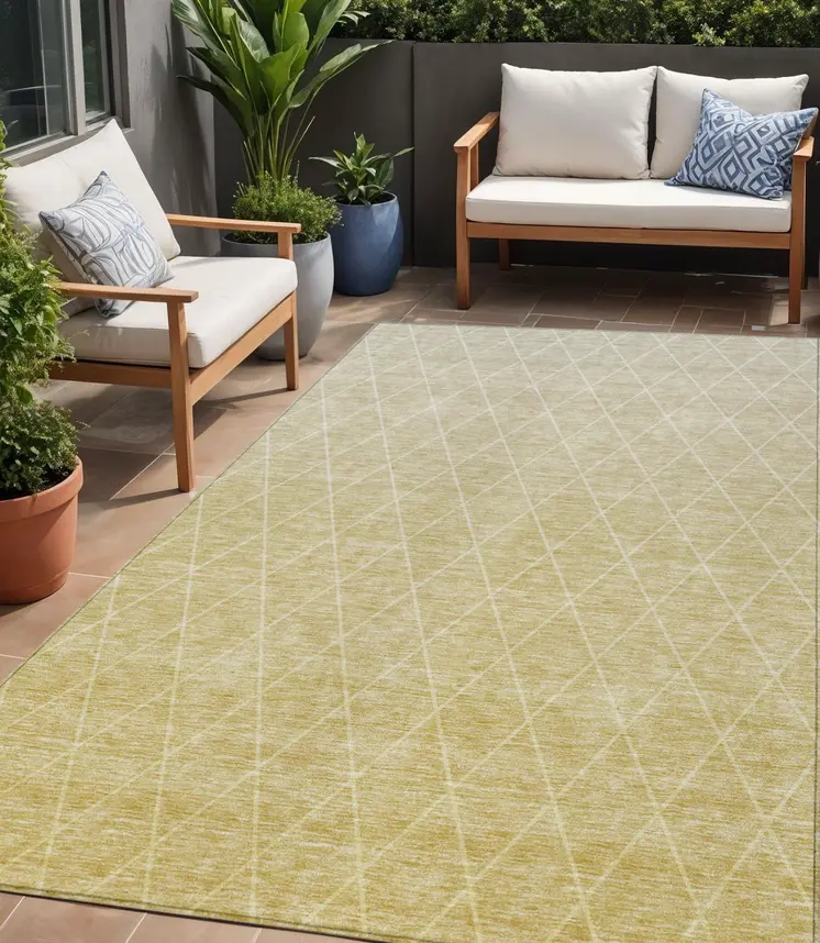 5' X 8' Wheat And Beige Geometric Washable Indoor Outdoor Area Rug