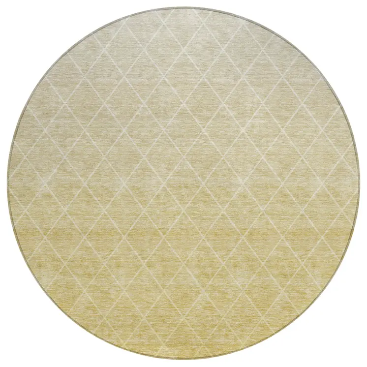 8' Wheat And Beige Round Geometric Washable Indoor Outdoor Area Rug