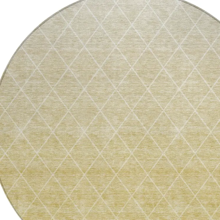 8' Wheat And Beige Round Geometric Washable Indoor Outdoor Area Rug