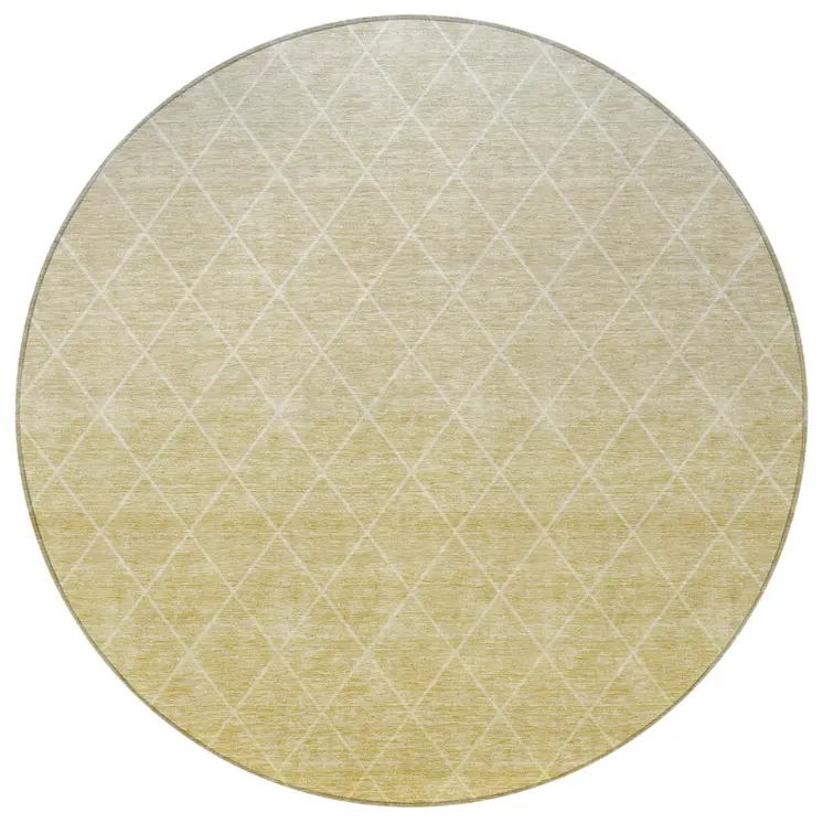 8' Wheat And Beige Round Geometric Washable Indoor Outdoor Area Rug