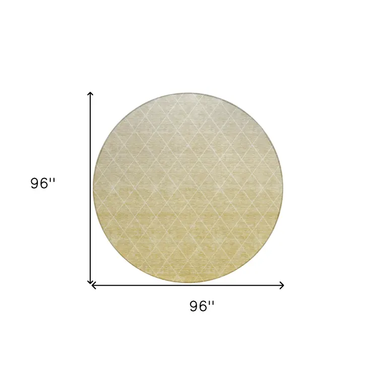 8' Wheat And Beige Round Geometric Washable Indoor Outdoor Area Rug