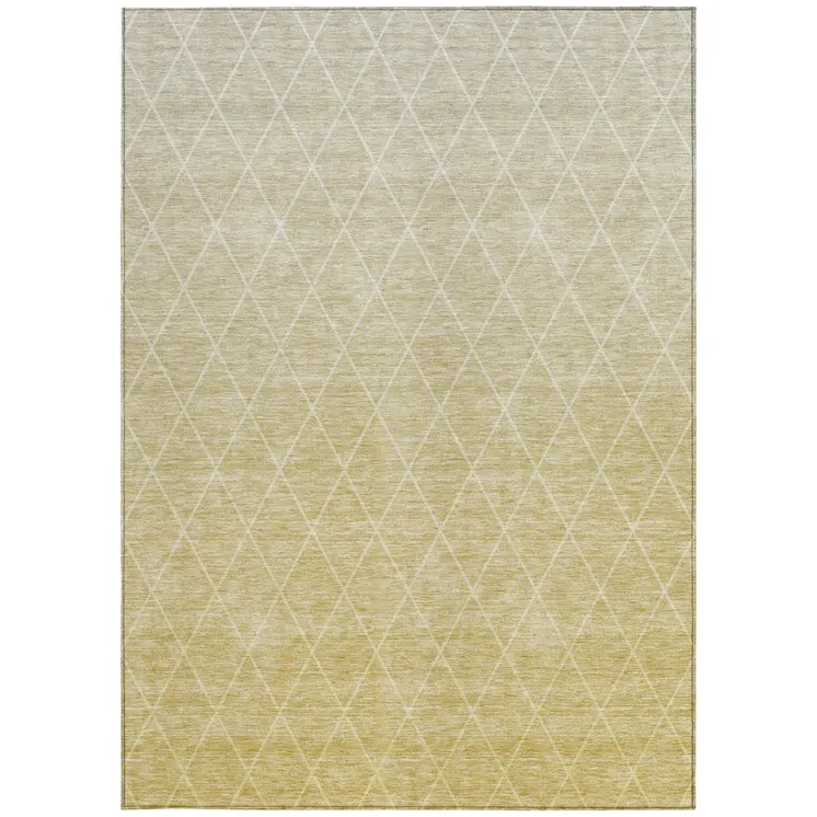 9' X 12' Wheat And Beige Geometric Washable Indoor Outdoor Area Rug