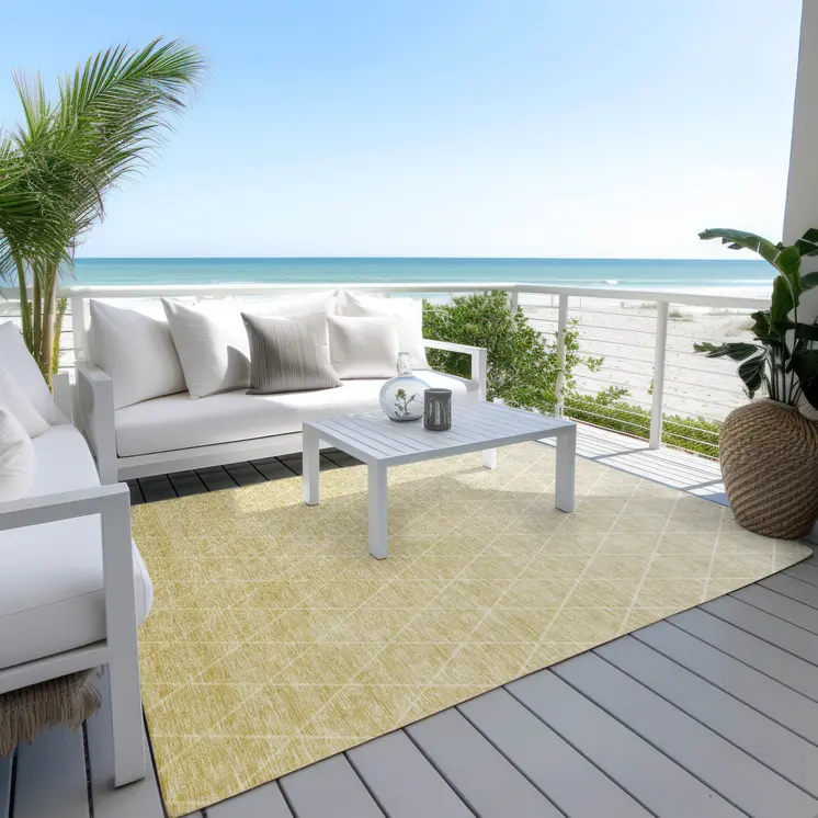 9' X 12' Wheat And Beige Geometric Washable Indoor Outdoor Area Rug