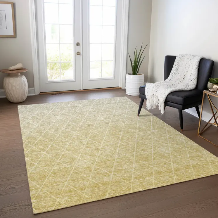 9' X 12' Wheat And Beige Geometric Washable Indoor Outdoor Area Rug