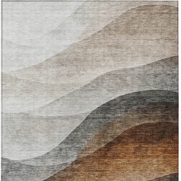 3' X 5' Khaki Black And Terra Cotta Abstract Washable Indoor Outdoor Area Rug