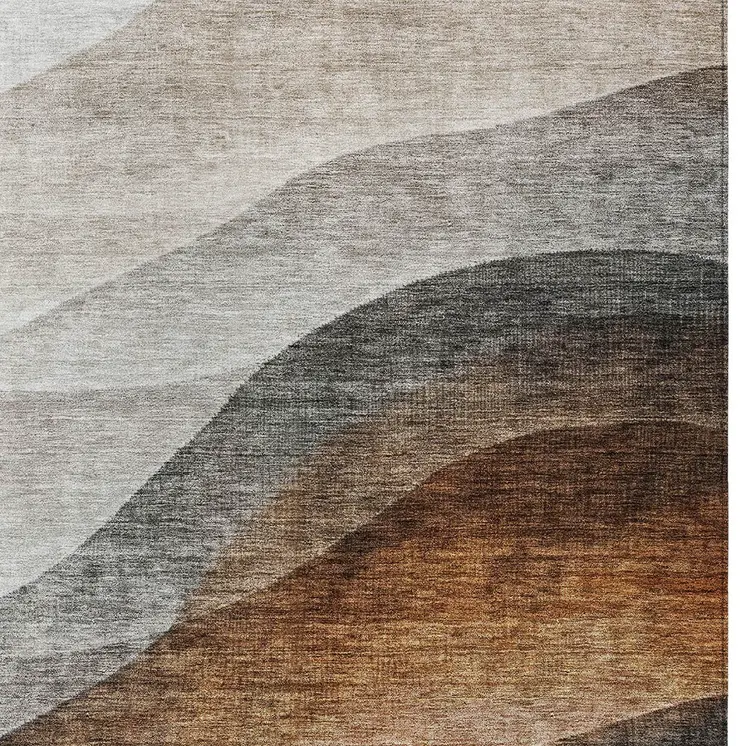 8' X 10' Khaki Black And Terra Cotta Abstract Washable Indoor Outdoor Area Rug