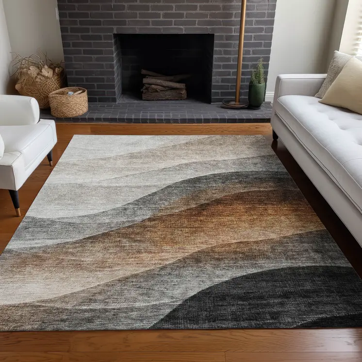 8' X 10' Khaki Black And Terra Cotta Abstract Washable Indoor Outdoor Area Rug