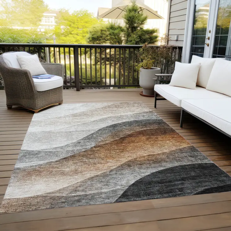 8' X 10' Khaki Black And Terra Cotta Abstract Washable Indoor Outdoor Area Rug