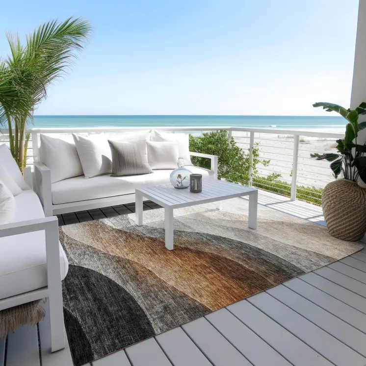 10' X 14' Khaki Black And Terra Cotta Abstract Washable Indoor Outdoor Area Rug