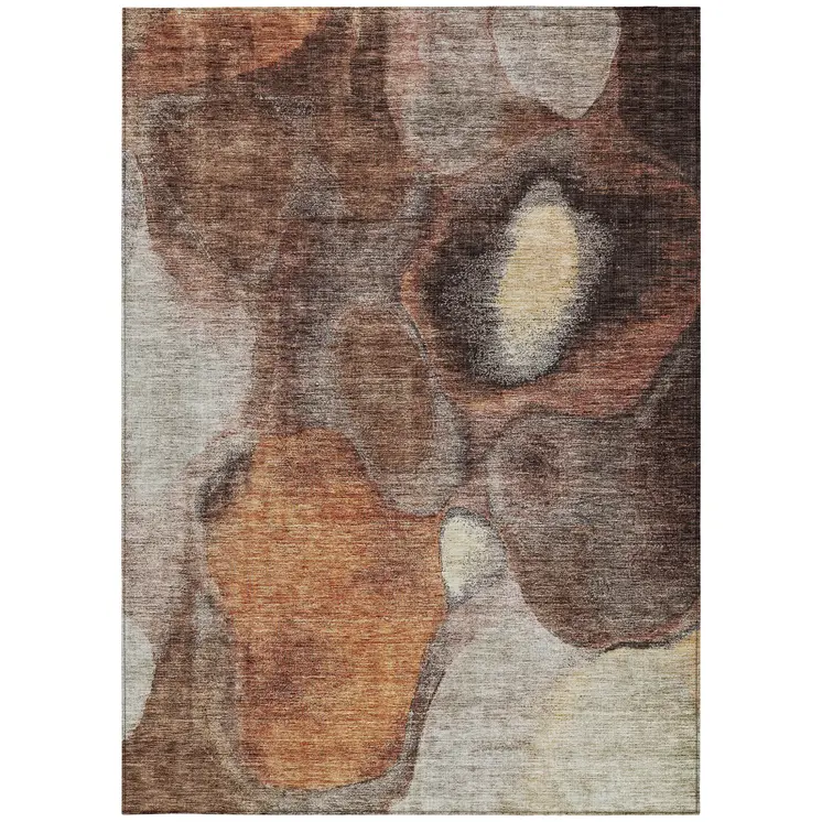 5' X 8' Coffee Copper And Beige Abstract Washable Indoor Outdoor Area Rug