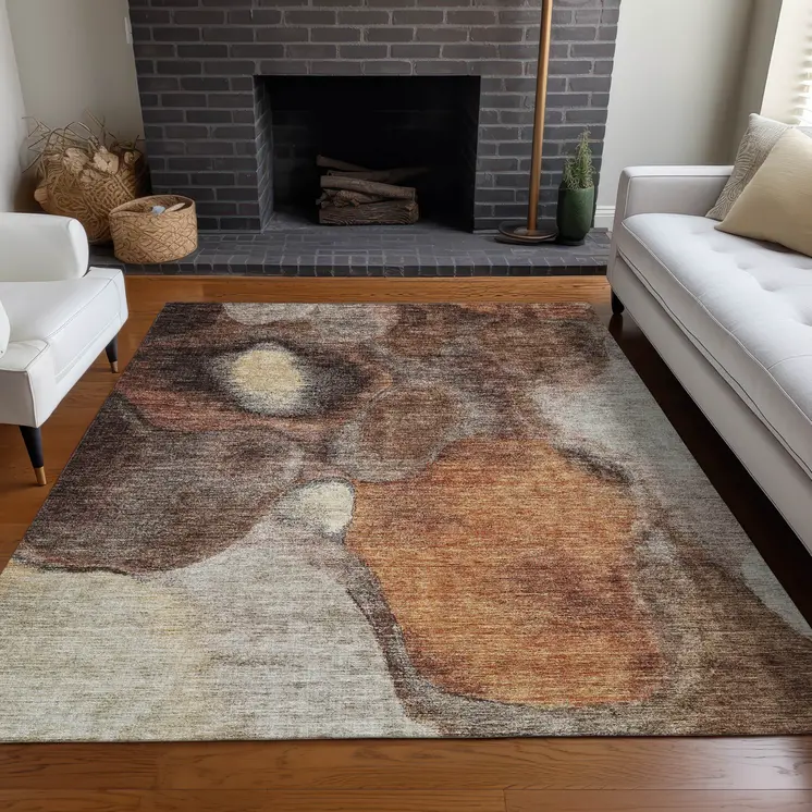 5' X 8' Coffee Copper And Beige Abstract Washable Indoor Outdoor Area Rug