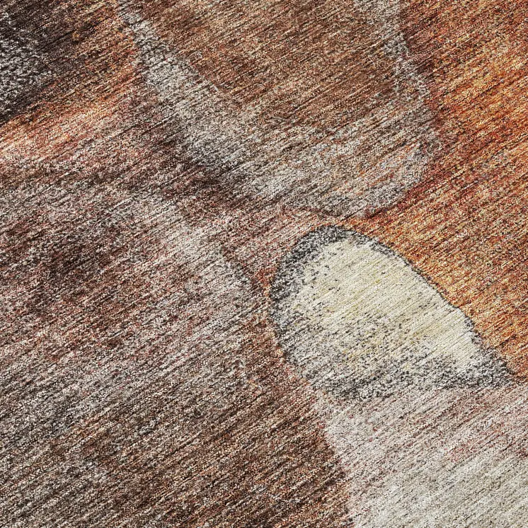 8' Coffee Copper And Beige Round Abstract Washable Indoor Outdoor Area Rug