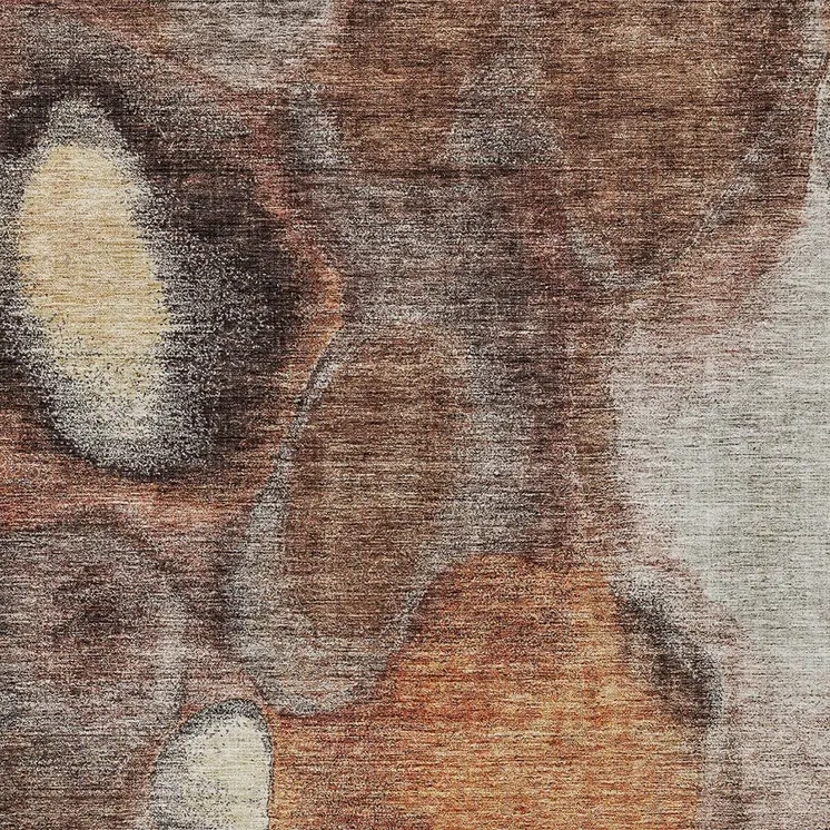 9' X 12' Coffee Copper And Beige Abstract Washable Indoor Outdoor Area Rug