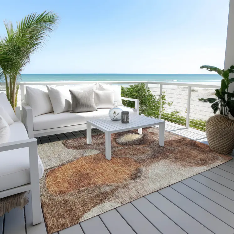 10' X 14' Coffee Copper And Beige Abstract Washable Indoor Outdoor Area Rug