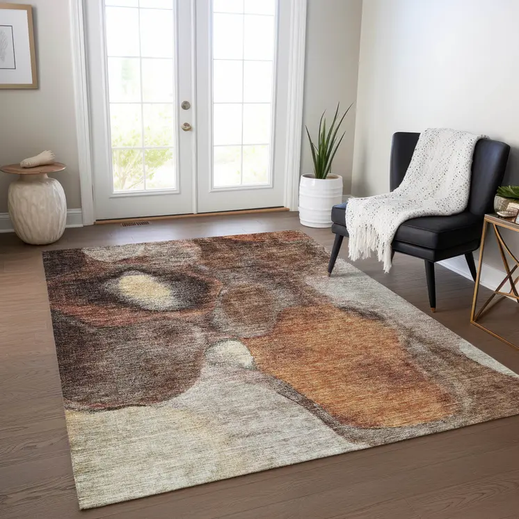 10' X 14' Coffee Copper And Beige Abstract Washable Indoor Outdoor Area Rug