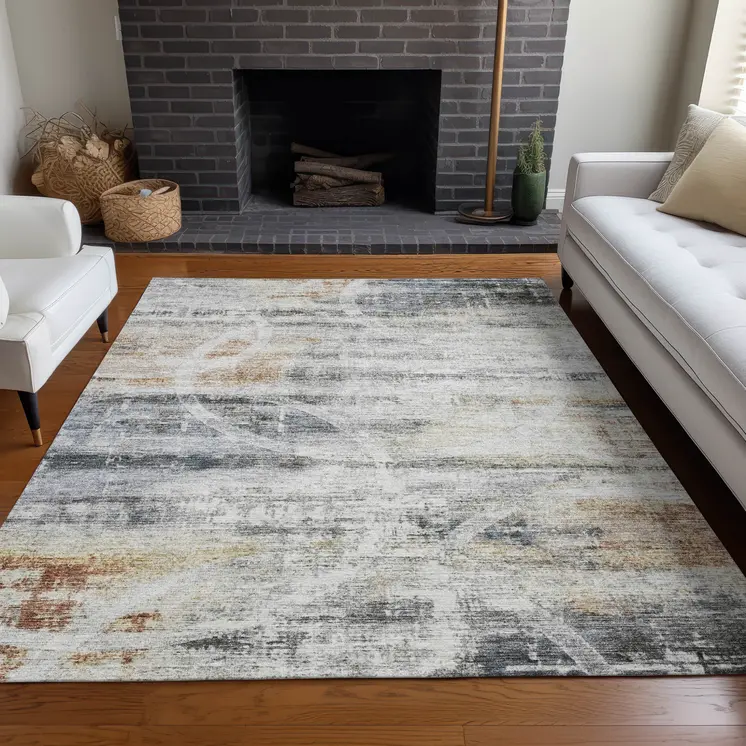 8' X 10' Silver Copper And Ivory Geometric Washable Indoor Outdoor Area Rug