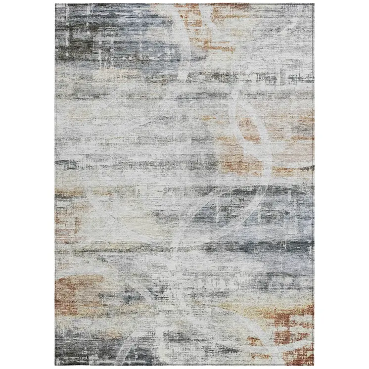 9' X 12' Silver Copper And Ivory Geometric Washable Indoor Outdoor Area Rug
