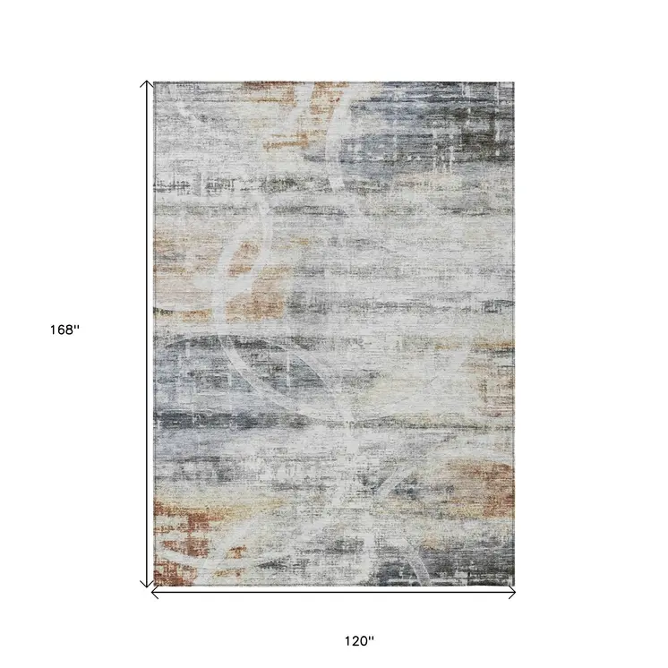 10' X 14' Silver Copper And Ivory Geometric Washable Indoor Outdoor Area Rug