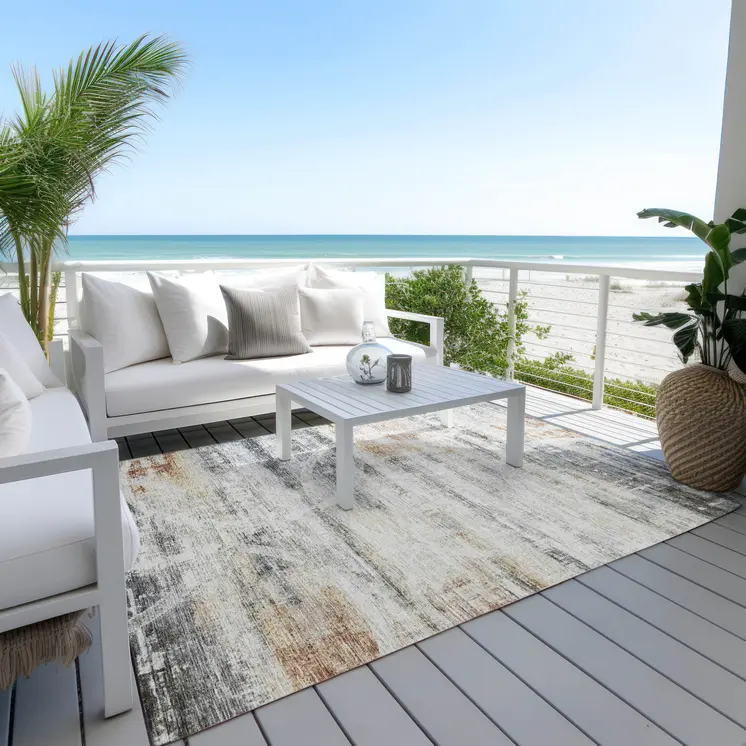 10' X 14' Silver Copper And Ivory Geometric Washable Indoor Outdoor Area Rug
