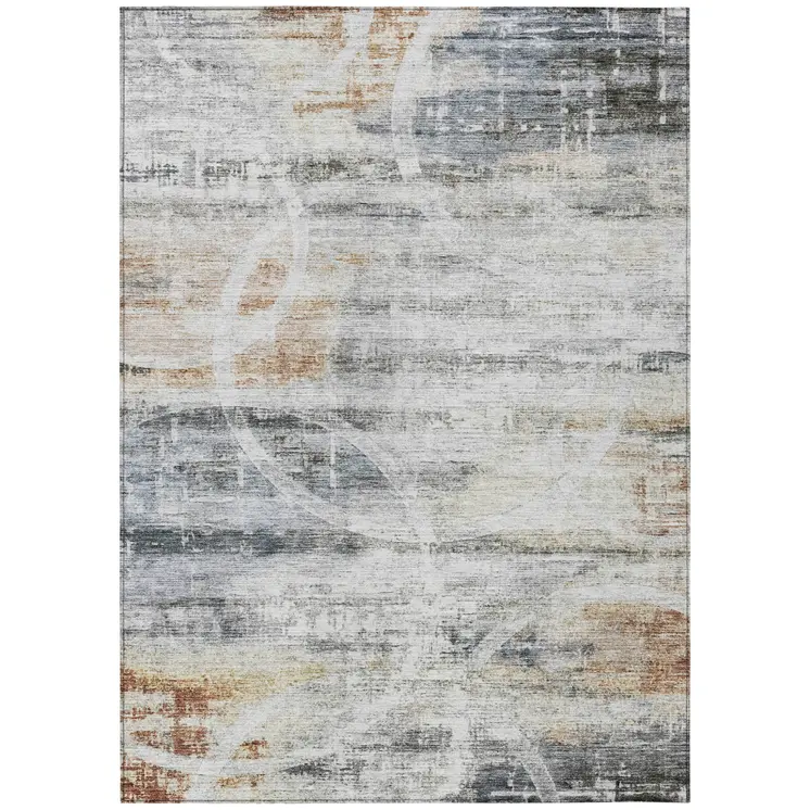 10' X 14' Silver Copper And Ivory Geometric Washable Indoor Outdoor Area Rug