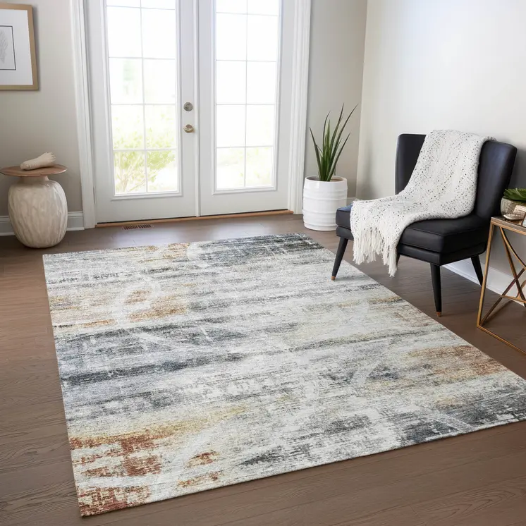10' X 14' Silver Copper And Ivory Geometric Washable Indoor Outdoor Area Rug