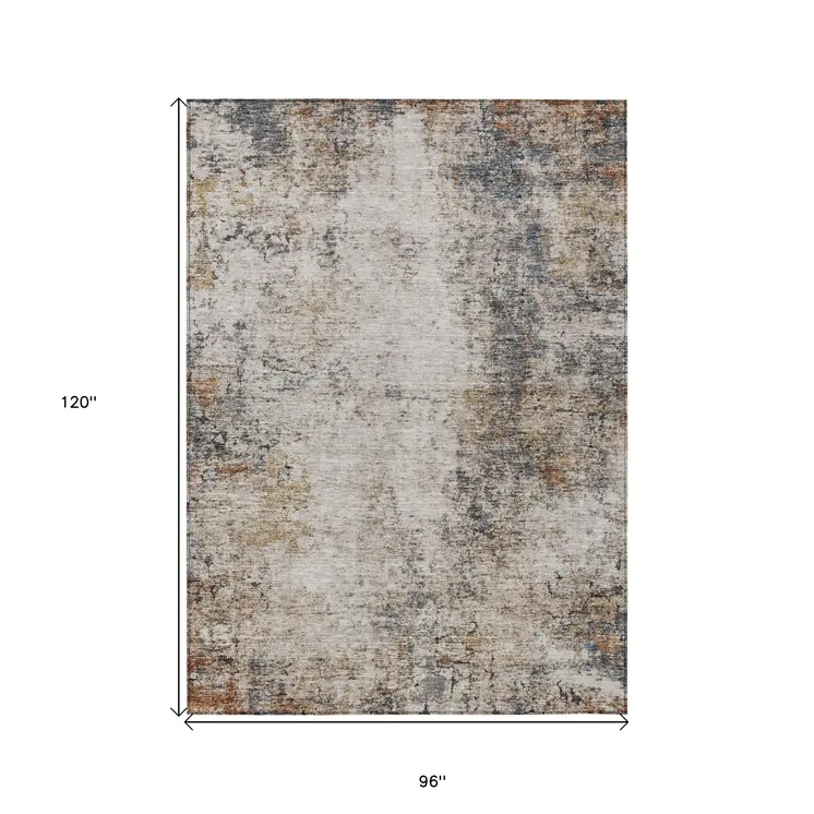 8' X 10' Ivory Blue And Copper Abstract Washable Indoor Outdoor Area Rug