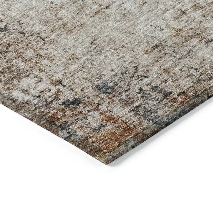 8' X 10' Ivory Blue And Copper Abstract Washable Indoor Outdoor Area Rug