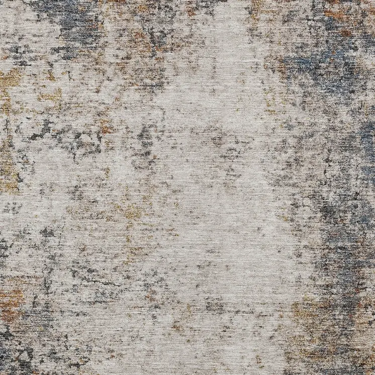 9' X 12' Ivory Blue And Copper Abstract Washable Indoor Outdoor Area Rug