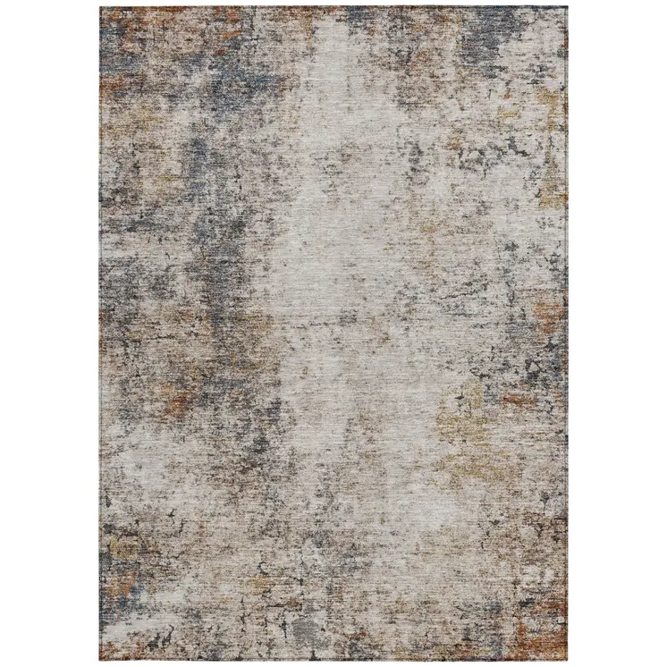 10' X 14' Ivory Blue And Copper Abstract Washable Indoor Outdoor Area Rug
