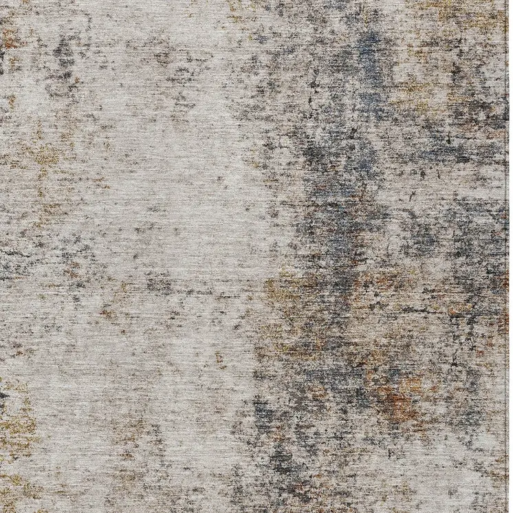 10' X 14' Ivory Blue And Copper Abstract Washable Indoor Outdoor Area Rug