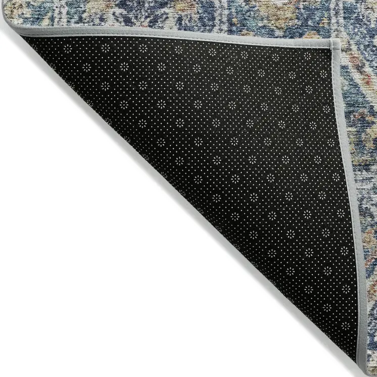 10' X 14' Denim Blue Beige And Brown Floral Washable Indoor Outdoor Area Rug