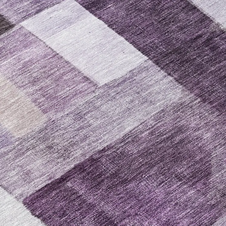 8' Eggplant Black And Lavender Round Geometric Washable Indoor Outdoor Area Rug
