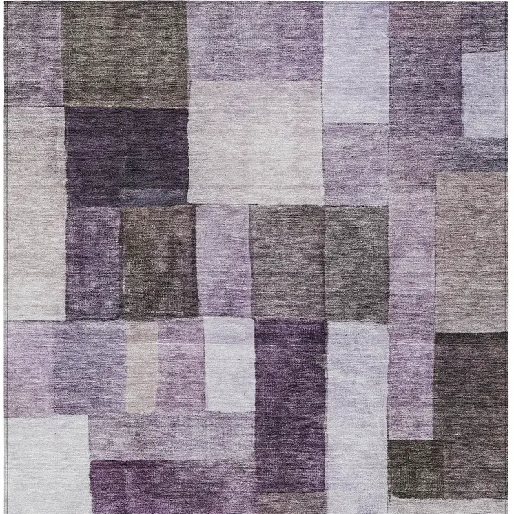 8' X 10' Eggplant Black And Lavender Geometric Washable Indoor Outdoor Area Rug