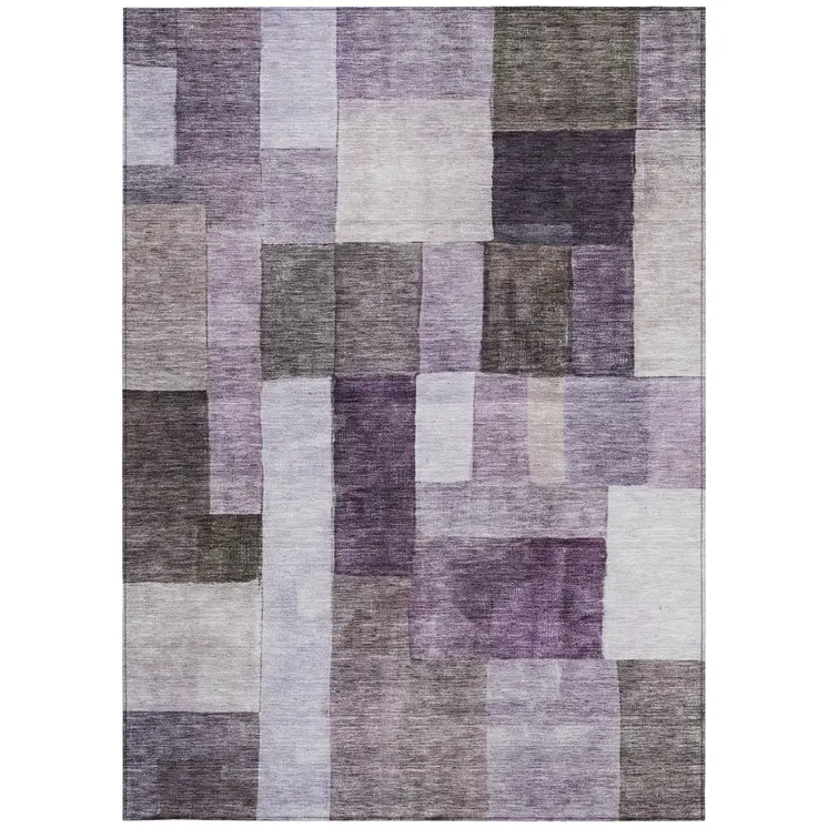 9' X 12' Eggplant Black And Lavender Geometric Washable Indoor Outdoor Area Rug