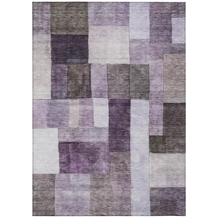 9' X 12' Eggplant Black And Lavender Geometric Washable Indoor Outdoor Area Rug