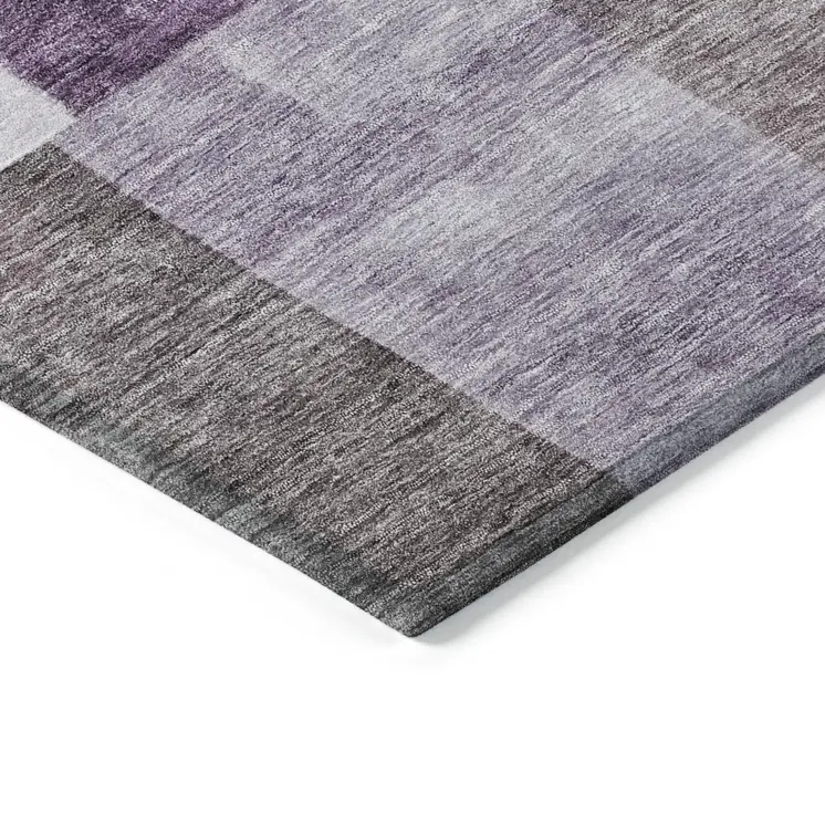 9' X 12' Eggplant Black And Lavender Geometric Washable Indoor Outdoor Area Rug