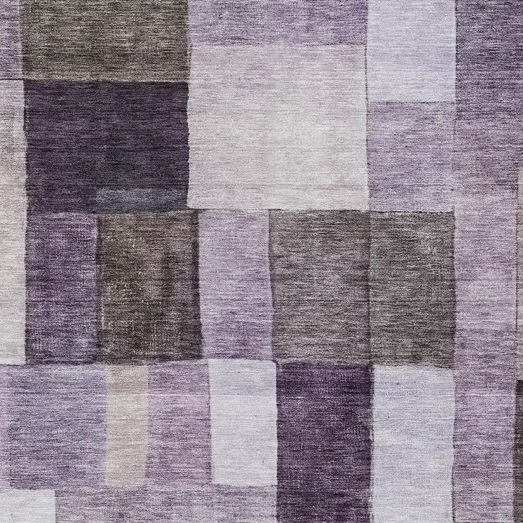 9' X 12' Eggplant Black And Lavender Geometric Washable Indoor Outdoor Area Rug