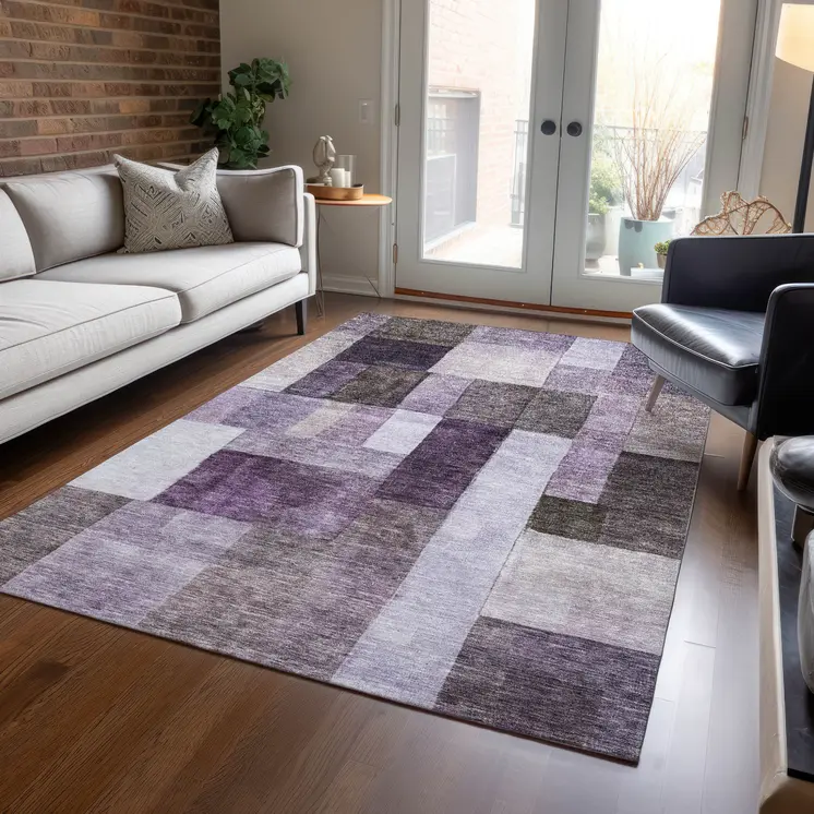 9' X 12' Eggplant Black And Lavender Geometric Washable Indoor Outdoor Area Rug