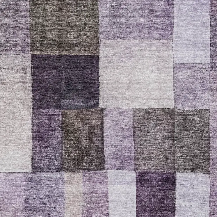 10' X 14' Eggplant Black And Lavender Geometric Washable Indoor Outdoor Area Rug