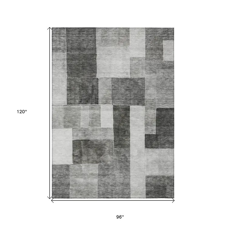8' X 10' Pewter And Black Geometric Washable Indoor Outdoor Area Rug