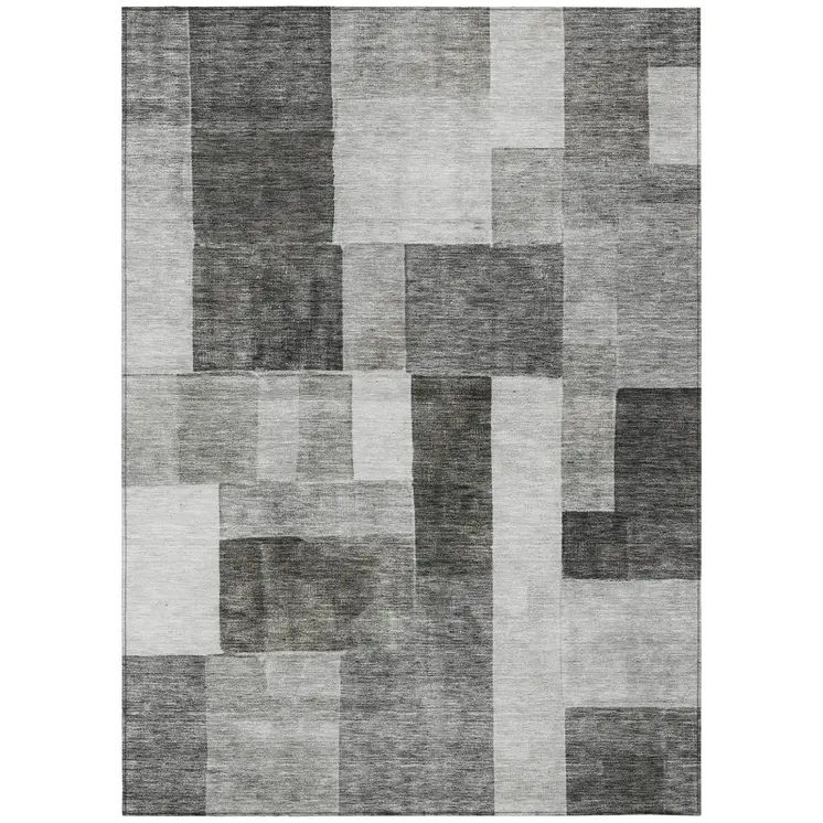 8' X 10' Pewter And Black Geometric Washable Indoor Outdoor Area Rug